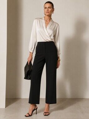 ❤️ LAFAYETTE 148 CREPE HIGH RISE WIDE LEG DRAPEY PANTS /TROUSERS, BLACK, 14P